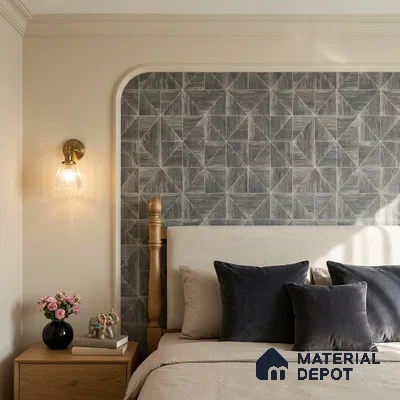 ST021057 | Smoke Grey Triangle Parquet PVC Geometric Wallpaper - 10.05 Meter x 20.86 Inches, 57.33 Sq. Ft. (Min. 15% Wastage)