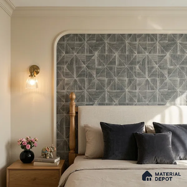 ST021057 | Smoke Grey Triangle Parquet PVC Geometric Wallpaper - 10.05 Meter x 20.86 Inches, 57.33 Sq. Ft. (Min. 15% Wastage)