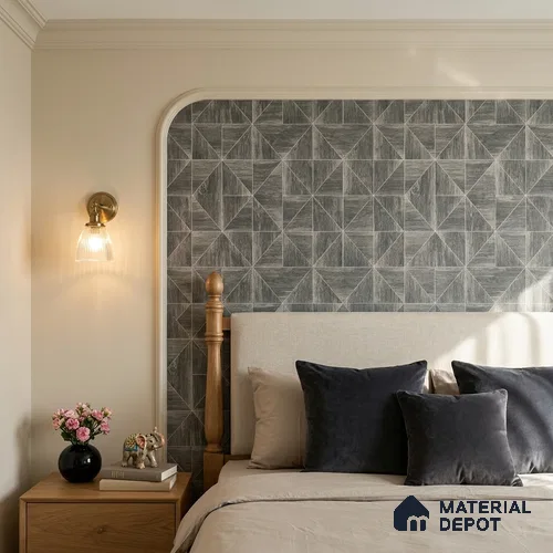 ST021057 | Smoke Grey Triangle Parquet PVC Geometric Wallpaper - 10.05 Meter x 20.86 Inches, 57.33 Sq. Ft. (Min. 15% Wastage)