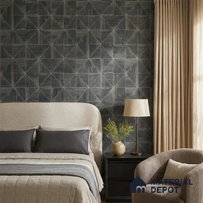 ST021059 | Ebony Gold Triangle Parquet PVC Geometric Wallpaper - 10.05 Meter x 20.86 Inches, 57.33 Sq. Ft. (Min. 15% Wastage)
