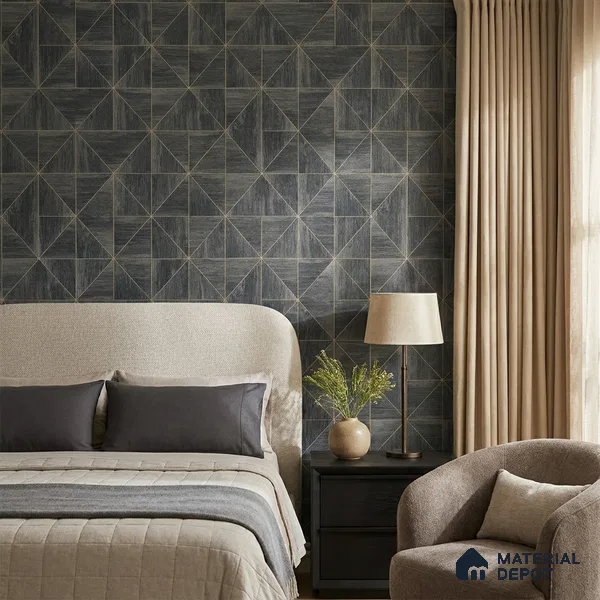ST021059 | Ebony Gold Triangle Parquet PVC Geometric Wallpaper - 10.05 Meter x 20.86 Inches, 57.33 Sq. Ft. (Min. 15% Wastage)