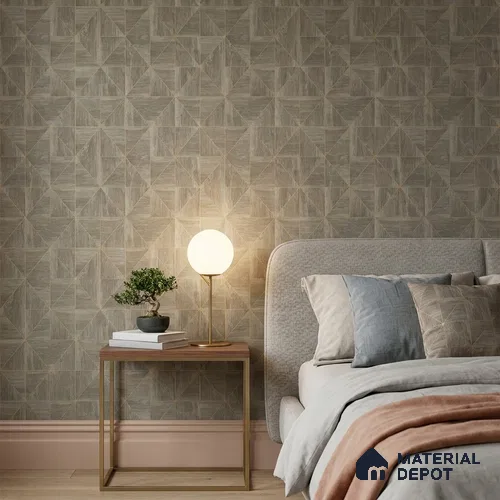 ST021063 | Taupe Parquet Wood PVC Geometric Wallpaper - 10.05 Meter x 20.86 Inches, 57.33 Sq. Ft. (Min. 15% Wastage)