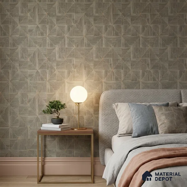 ST021063 | Taupe Parquet Wood PVC Geometric Wallpaper - 10.05 Meter x 20.86 Inches, 57.33 Sq. Ft. (Min. 15% Wastage)