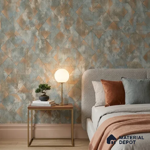 ST021073 | Blue Rust Diamond Mosaic Texture PVC Patterned Wallpaper - 10.05 Meter x 20.86 Inches, 57.33 Sq. Ft. (Min. 15% Wastage)