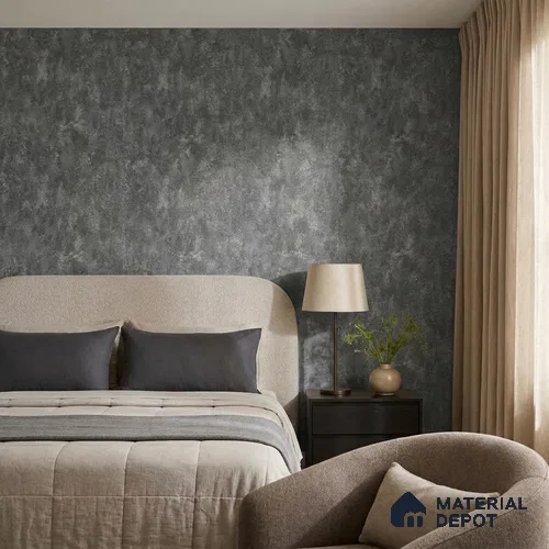 ST021076 | Charcoal Mottled Plaster PVC Patterned Wallpaper - 10.05 Meter x 20.86 Inches, 57.33 Sq. Ft. (Min. 15% Wastage)