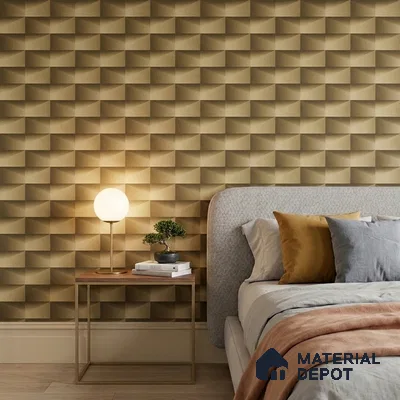 ST021086 | Gold Brick Block PVC Geometric Wallpaper - 10.05 Meter x 20.86 Inches, 57.33 Sq. Ft. (Min. 15% Wastage)