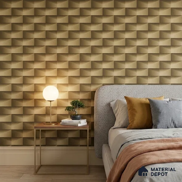 ST021086 | Gold Brick Block PVC Geometric Wallpaper - 10.05 Meter x 20.86 Inches, 57.33 Sq. Ft. (Min. 15% Wastage)