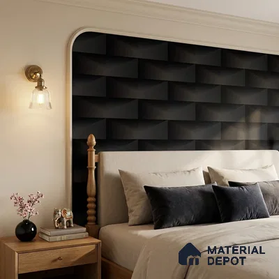 ST021090 | Black Brick Block PVC Geometric Wallpaper - 10.05 Meter x 20.86 Inches, 57.33 Sq. Ft. (Min. 15% Wastage)
