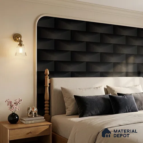 ST021090 | Black Brick Block PVC Geometric Wallpaper - 10.05 Meter x 20.86 Inches, 57.33 Sq. Ft. (Min. 15% Wastage)