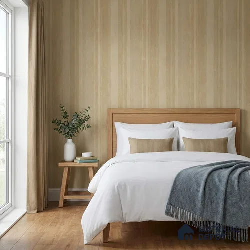 AMBL23449 | Tan Wide Stripes Textured Wallpaper - 10 Meter x 21 Inches, 57.05 Sq. Ft. (Min. 15% Wastage)