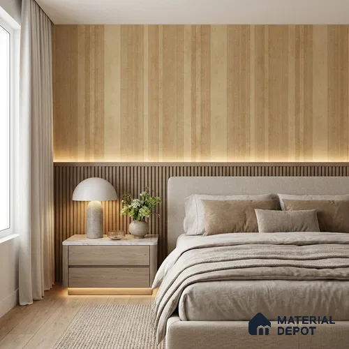 AMBL23451 | Caramel Wide Stripes Textured Wallpaper - 10 Meter x 21 Inches, 57.05 Sq. Ft. (Min. 15% Wastage)