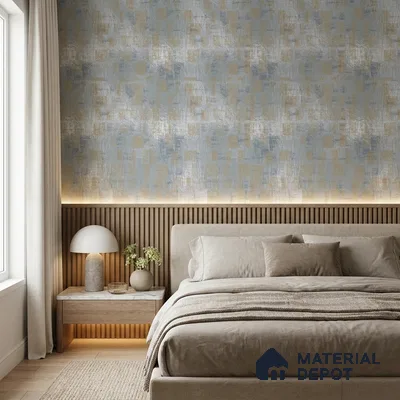 AMBL23469 | Blue & Gold Distressed Checker Patterned Wallpaper - 10 Meter x 21 Inches, 57.05 Sq. Ft. (Min. 15% Wastage)