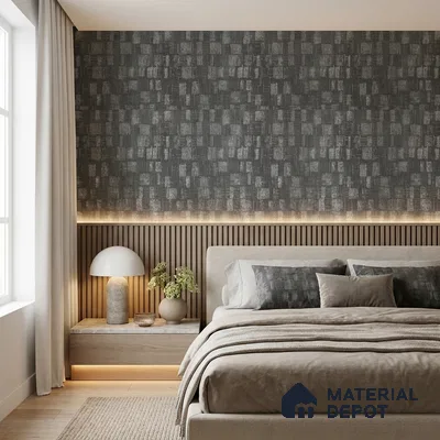 AMBL23471 | Charcoal Grey Distressed Checker Patterned Wallpaper - 10 Meter x 21 Inches, 57.05 Sq. Ft. (Min. 15% Wastage)