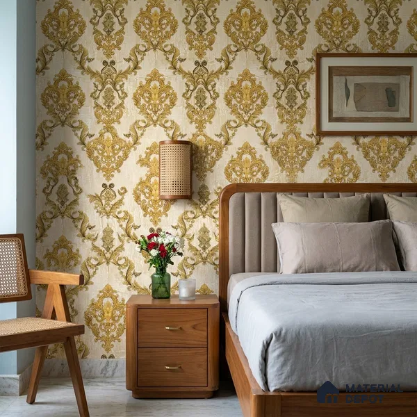 FE504-2 | 10 Meter x 21 Inch PVC Damask Look Wallpaper - 57 Sq. Ft. | Minimum 15% wastage during installation