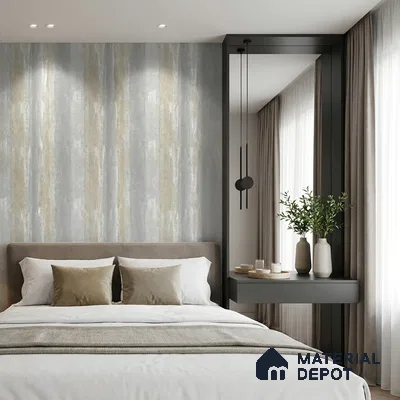 FE505-4 | Silver Grey Vertical Streak PVC Patterned Wallpaper - 10 Meter x 21 Inch, 57 Sq. Ft. (Min. 15% Wastage)