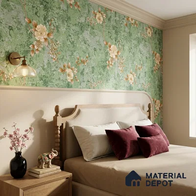 FE508-3 | Moss Green Peach Bloom PVC Floral Wallpaper - 10 Meter x 21 Inch, 57 Sq. Ft. (Min. 15% Wastage)