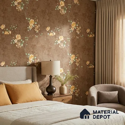 FE508-1 | Rust Brown Peach Blossom PVC Floral Wallpaper - 10 Meter x 21 Inch, 57 Sq. Ft. (Min. 15% Wastage)