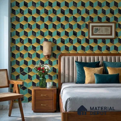 FE510-2 | Teal Cube Marble PVC Geometric Wallpaper - 10 Meter x 21 Inch, 57 Sq. Ft. (Min. 15% Wastage)