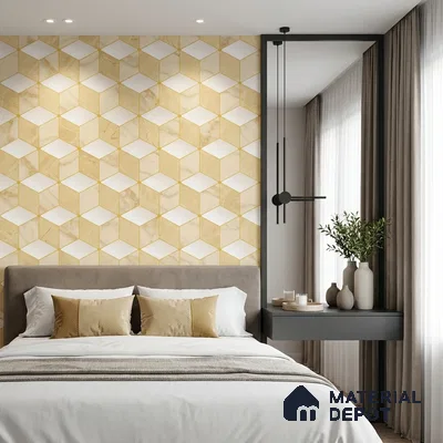 FE510-4 | Gold Cube Marble PVC Geometric Wallpaper - 10 Meter x 21 Inch, 57 Sq. Ft. (Min. 15% Wastage)