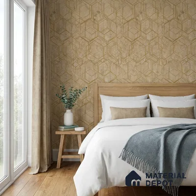 AMBL23411 | Sand Hexagon Line Geometric Wallpaper - 10 Meter x 21 Inches, 57.05 Sq. Ft. (Min. 15% Wastage)