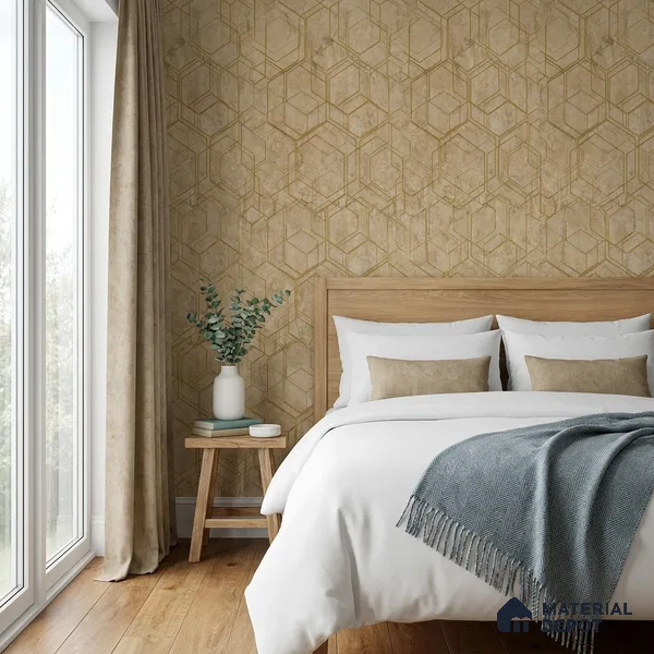 AMBL23411 | Sand Hexagon Line Geometric Wallpaper - 10 Meter x 21 Inches, 57.05 Sq. Ft. (Min. 15% Wastage)