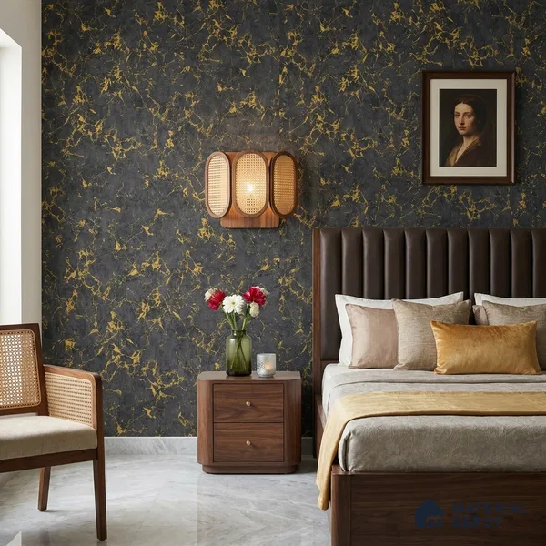 AMBL23402 | Black Vein Marble Textured Wallpaper - 10 Meter x 21 Inches, 57.05 Sq. Ft. (Min. 15% Wastage)