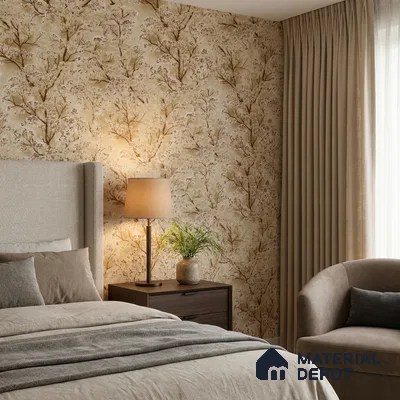 23802 | Caramel Fine Blossom Branches Floral Wallpaper - 10 Meter x 21 Inches, 57.41 Sq. Ft. (Min. 15% Wastage)
