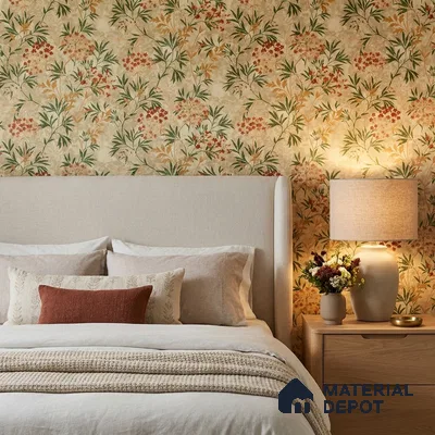 23823 | Sand Red Berry Sprigs Floral Wallpaper - 10 Meter x 21 Inches, 57.41 Sq. Ft. (Min. 15% Wastage)