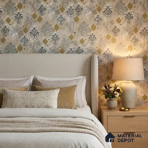 23829 | 10 Meter x 21 Inches Damask Look Wallpaper - 57.41 Sq. Ft. | Minimum 15% wastage during installation