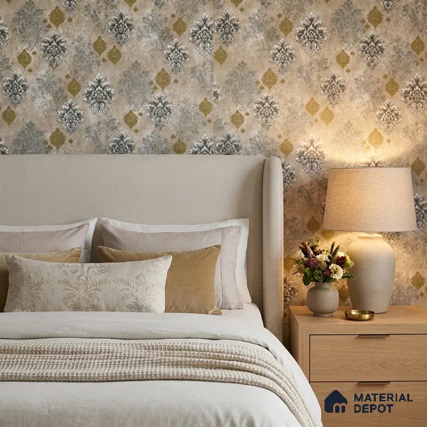 23829 | 10 Meter x 21 Inches Damask Look Wallpaper - 57.41 Sq. Ft. | Minimum 15% wastage during installation