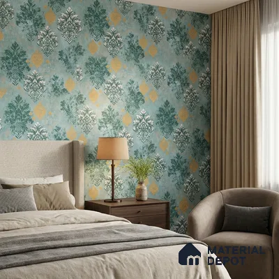 23830 | 10 Meter x 21 Inches Damask Look Wallpaper - 57.41 Sq. Ft. | Minimum 15% wastage during installation