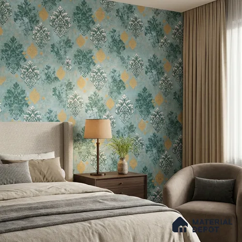 23830 | 10 Meter x 21 Inches Damask Look Wallpaper - 57.41 Sq. Ft. | Minimum 15% wastage during installation