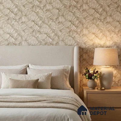 23832 | Beige Brushed Basket Weave Patterned Wallpaper - 10 Meter x 21 Inches, 57.41 Sq. Ft. (Min. 15% Wastage)