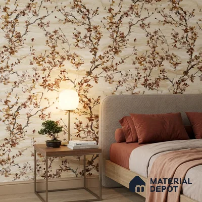 23851 | Mocha Brown Blossom Twigs Floral Wallpaper - 10 Meter x 21 Inches, 57.41 Sq. Ft. (Min. 15% Wastage)