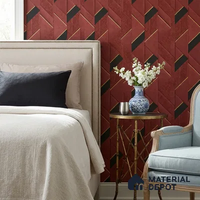 WK160-01 | Red & Black Leather Panel Facet Patterned Wallpaper - 10 Meter x 21 Inches, 57.37 Sq. Ft. (Min. 15% Wastage)