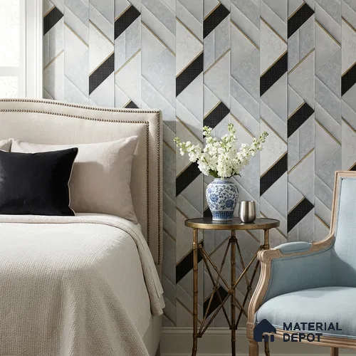WK160-04 | Grey & Black Leather Panel Facet Patterned Wallpaper - 10 Meter x 21 Inches, 57.37 Sq. Ft. (Min. 15% Wastage)