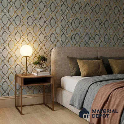 WK160-17 | Blue Lattice Gold Patterned Wallpaper - 10 Meter x 21 Inches, 57.37 Sq. Ft. (Min. 15% Wastage)