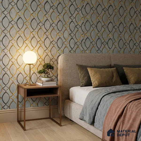 WK160-17 | Blue Lattice Gold Patterned Wallpaper - 10 Meter x 21 Inches, 57.37 Sq. Ft. (Min. 15% Wastage)
