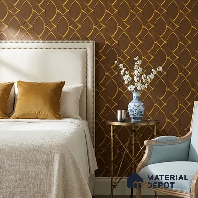 WK160-20 | Brown Lattice Gold Patterned Wallpaper - 10 Meter x 21 Inches, 57.37 Sq. Ft. (Min. 15% Wastage)