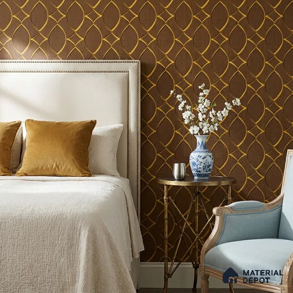 WK160-20 | Brown Lattice Gold Patterned Wallpaper - 10 Meter x 21 Inches, 57.37 Sq. Ft. (Min. 15% Wastage)