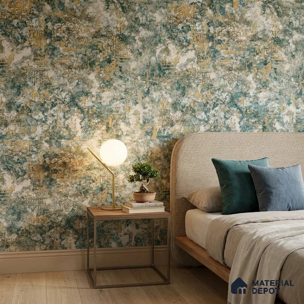1134 | Teal & White Weathered Trellis Patterned Wallpaper - 10 Meter x 21 Inches, 57.37 Sq. Ft. (Min. 15% Wastage)
