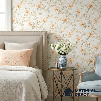 WK160-14 | Cream Lily Blossom Floral Wallpaper - 10 Meter x 21 Inches, 57.37 Sq. Ft. (Min. 15% Wastage)
