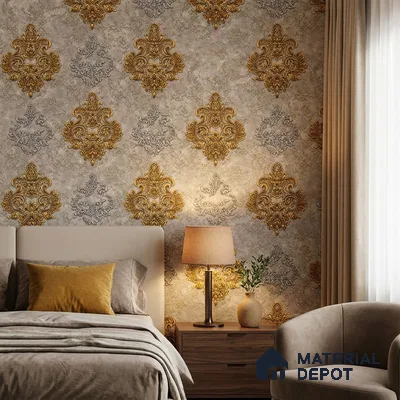 1148 | 10 Meter x 21 Inches Damask Look Wallpaper - 57.37 Sq. Ft. | Minimum 15% wastage during installation