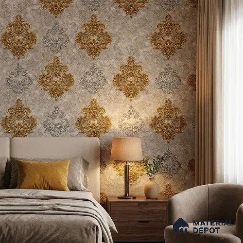 1148 | 10 Meter x 21 Inches Damask Look Wallpaper - 57.37 Sq. Ft. | Minimum 15% wastage during installation