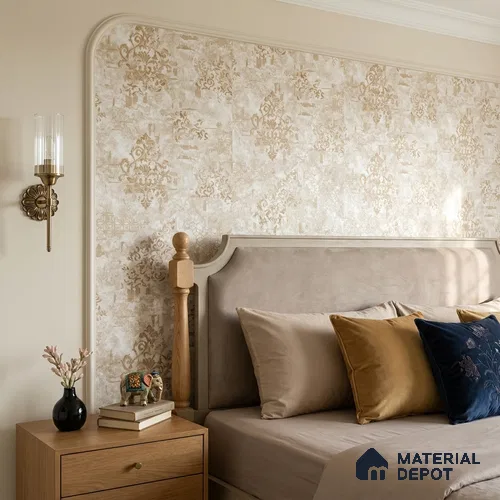 1128 | 10 Meter x 21 Inches Damask Look Wallpaper - 57.37 Sq. Ft. | Minimum 15% wastage during installation