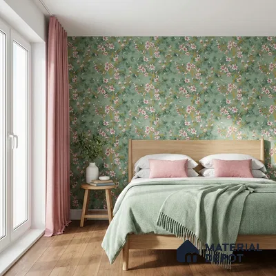 WK160-41 | Sage Green Pink Magnolia Floral Wallpaper - 10 Meter x 21 Inches, 57.37 Sq. Ft. (Min. 15% Wastage)