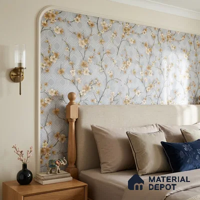 1118 | Grey Ogee Yellow Blossom Floral Wallpaper - 10 Meter x 21 Inches, 57.37 Sq. Ft. (Min. 15% Wastage)