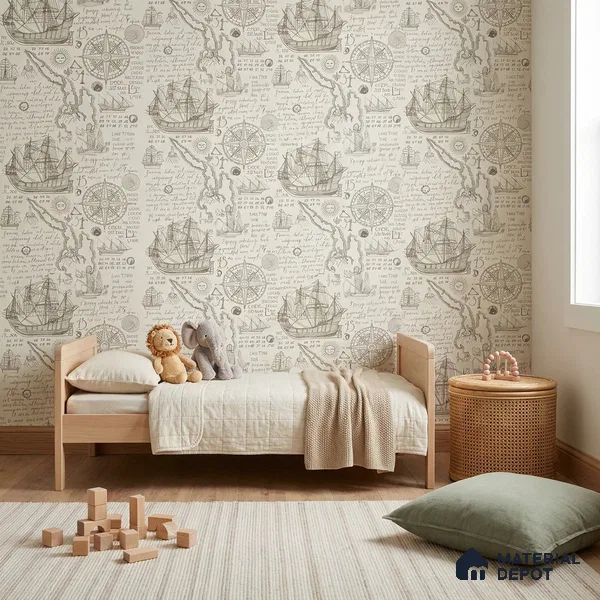 5163-2 | 4 Meter x 42 Inches Map Look Wallpaper - 45.94 Sq. Ft. | Minimum 15% wastage during installation