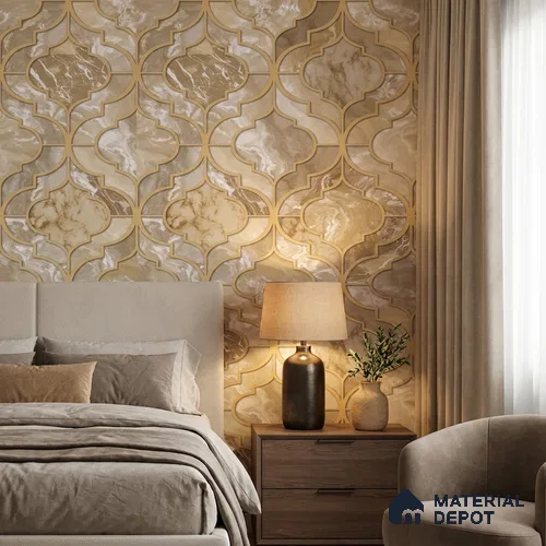 1117 | Gold Tan Ogee Marble Lattice Patterned Wallpaper - 10 Meter x 21 Inches, 57.37 Sq. Ft. (Min. 15% Wastage)