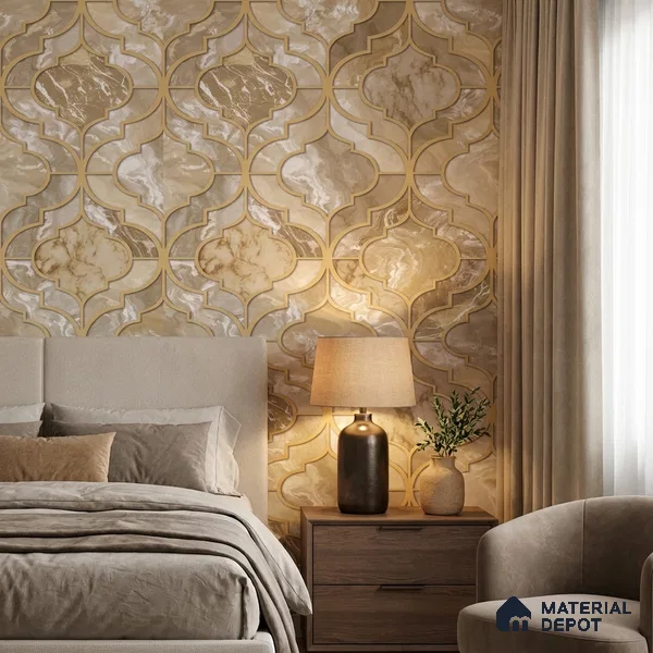 1117 | Gold Tan Ogee Marble Lattice Patterned Wallpaper - 10 Meter x 21 Inches, 57.37 Sq. Ft. (Min. 15% Wastage)